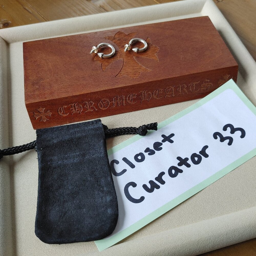 Chrome Hearts Plain Hoop Stud Earrings Pair 925 Sterling Silver (New) - Picture 2 of 8